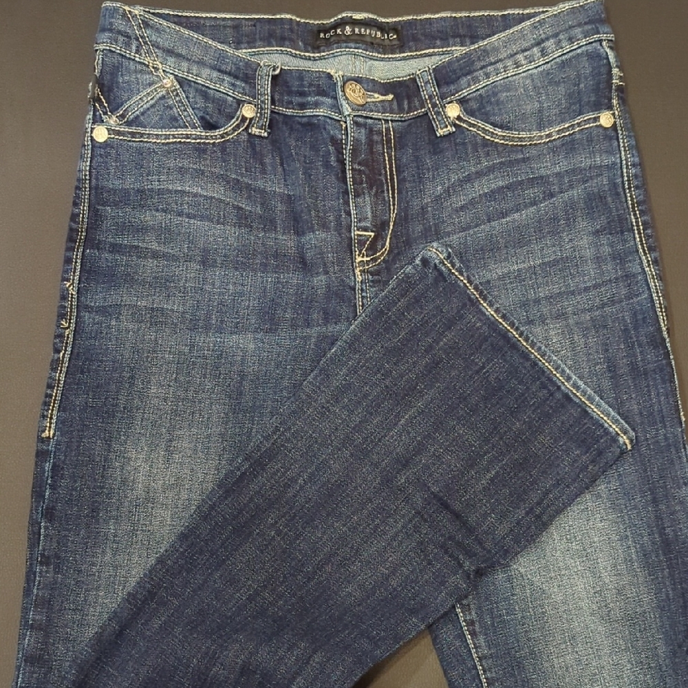 Rock & Republic Blue Skinny Jeans with Distressed Details